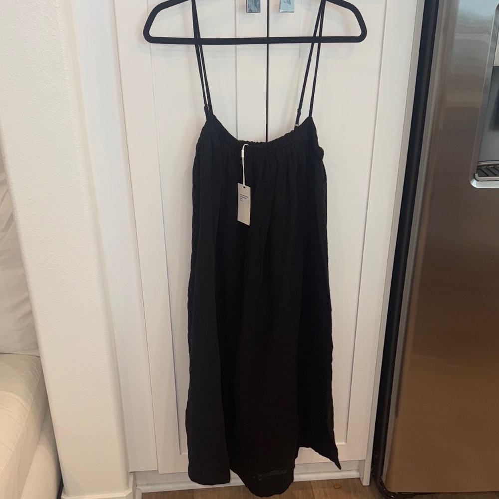 Mikoh Black Spaghetti Cotton Bubble Strap Maxi Dress